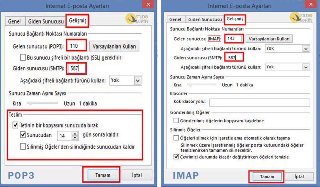Outlook 2007 POP3 ve IMAP Ayarları